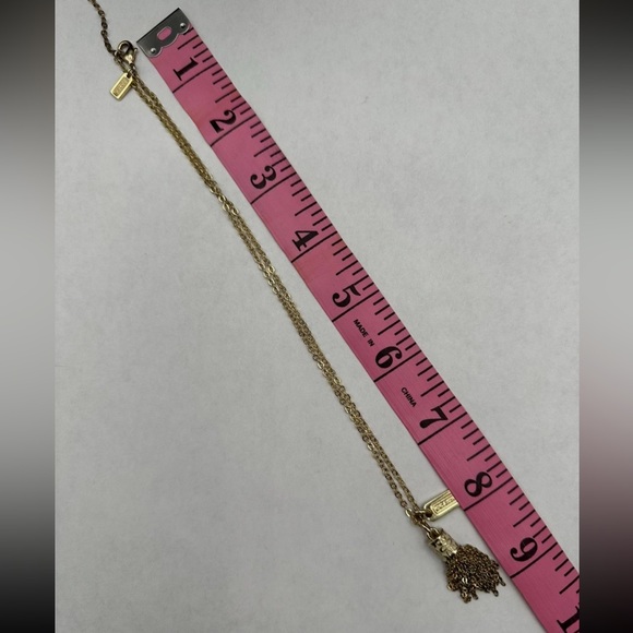 Coach Gold Tone Enamel Logo Tassel Fringe Pendant Necklace - Picture 10 of 11